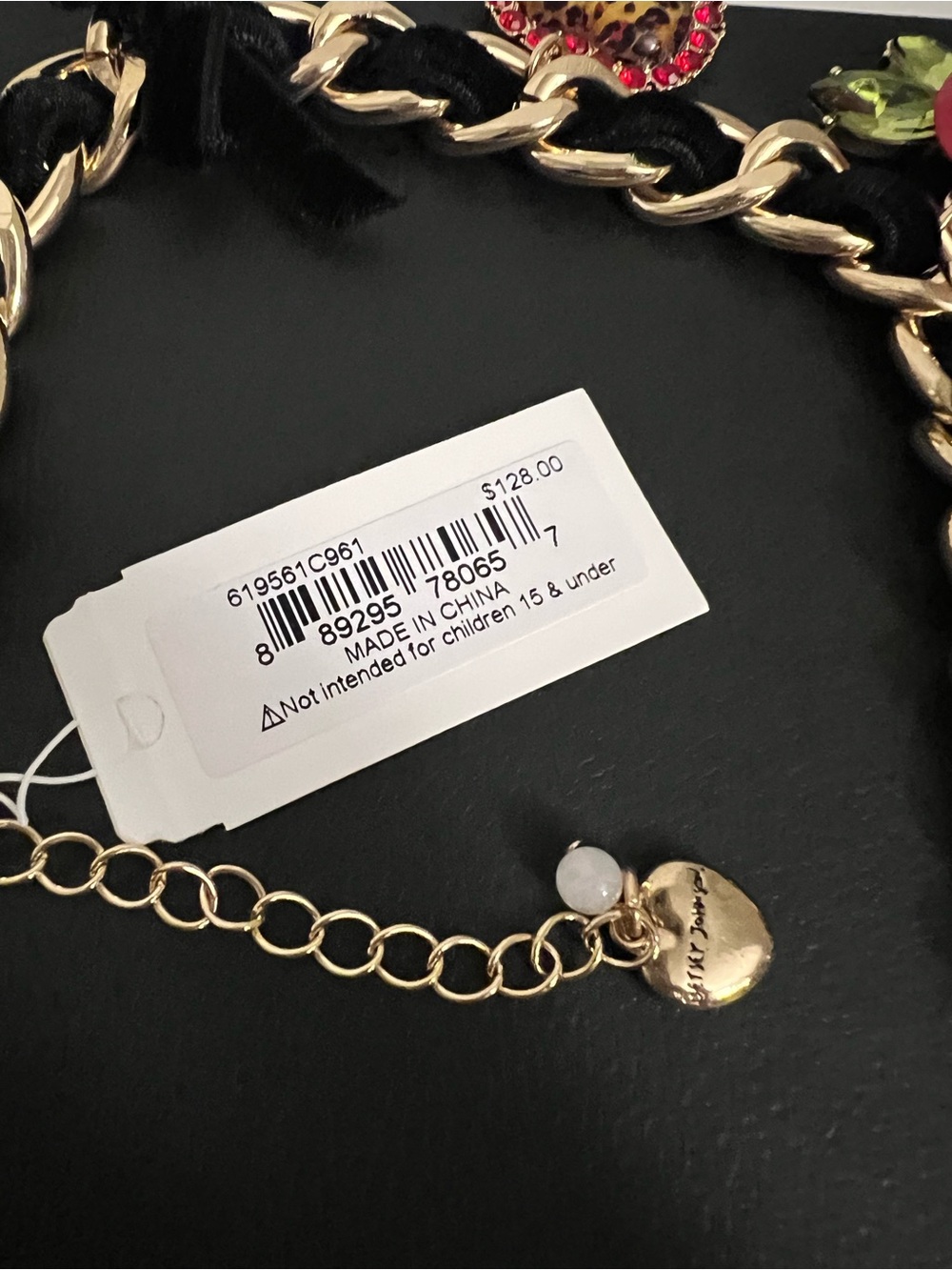Betsey Johnson Gold-Tone Chain Necklace with Red Roses and Leopard Heart - Picture 7 of 16
